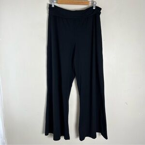 Bryn Walker Black Fold Over Waist Pull On High Rise Wide Leg Pant Medium Bamboo